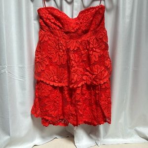 NWT Maeve Anthro red corded lace mini dress, size large sweetheart neckline